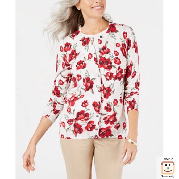 Karen Scott Sweaters - Karen Scott Floral Cardigan